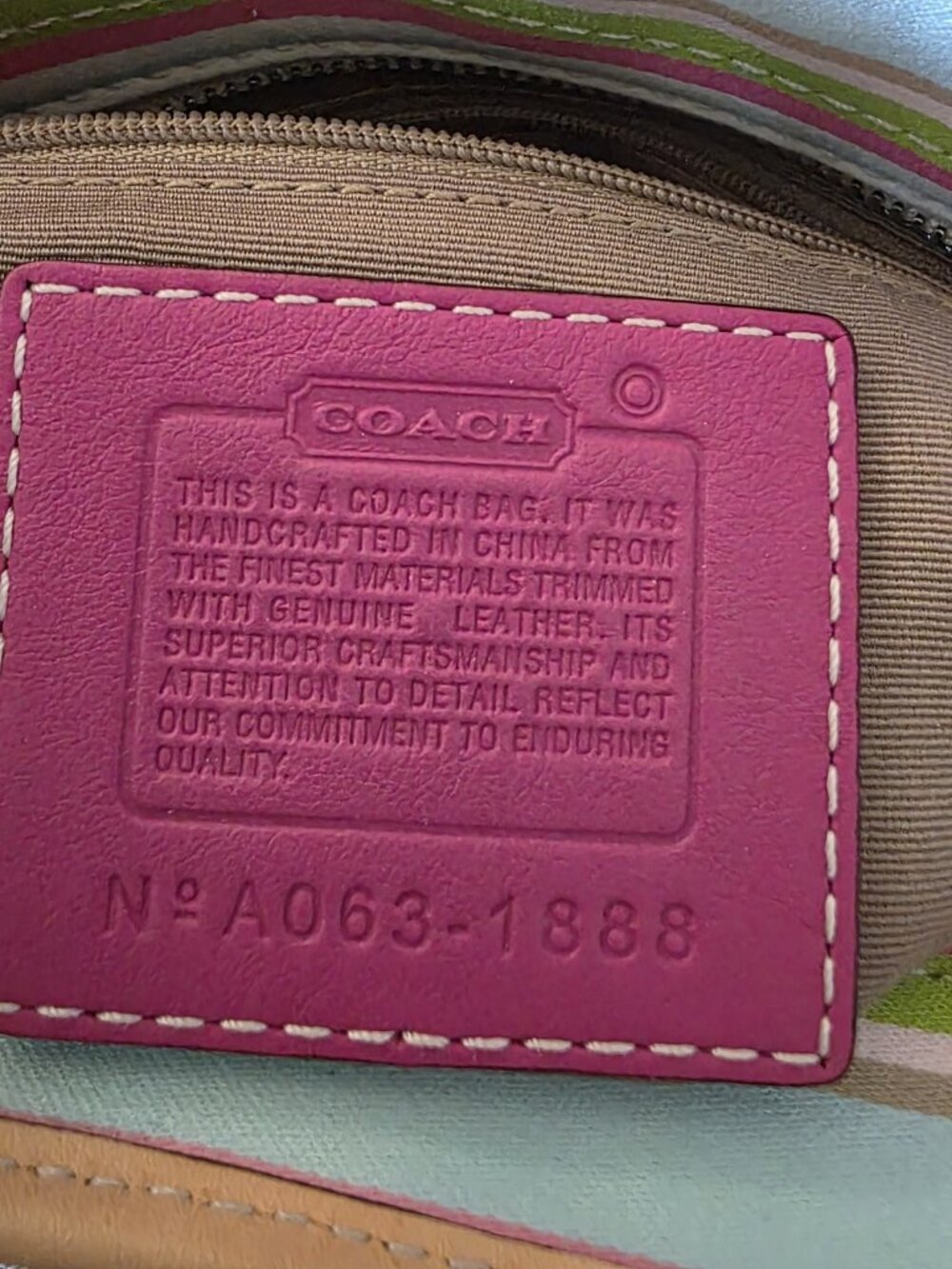 Coach Hampton Soho Stripe Tote 1888 Pink Multi Vachetta Leather Satchel Bag - Picture 4 of 16